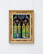 Banksy - Museum-Poster Glasmalerei in Kirche - Graffiti
