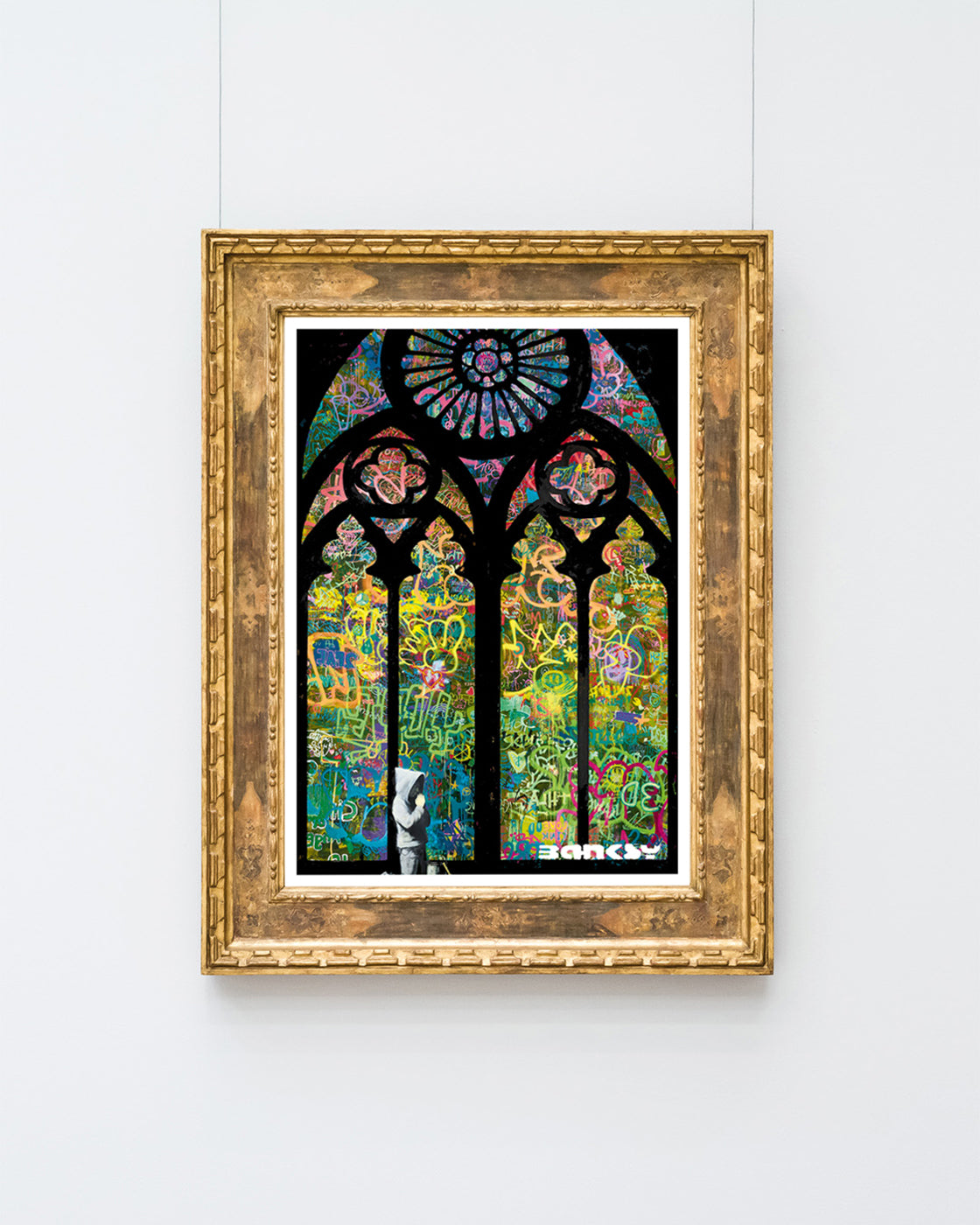 Banksy - Museum-Poster Glasmalerei in Kirche - Graffiti