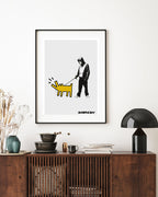 Banksy - Museum-Poster Mann mit bellendem Hund in Anlehnung an Keith Haring