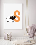 S wie Schaf, ABC Lernen, Buchstabe für Name, Süße Zeichnung für Zuhause