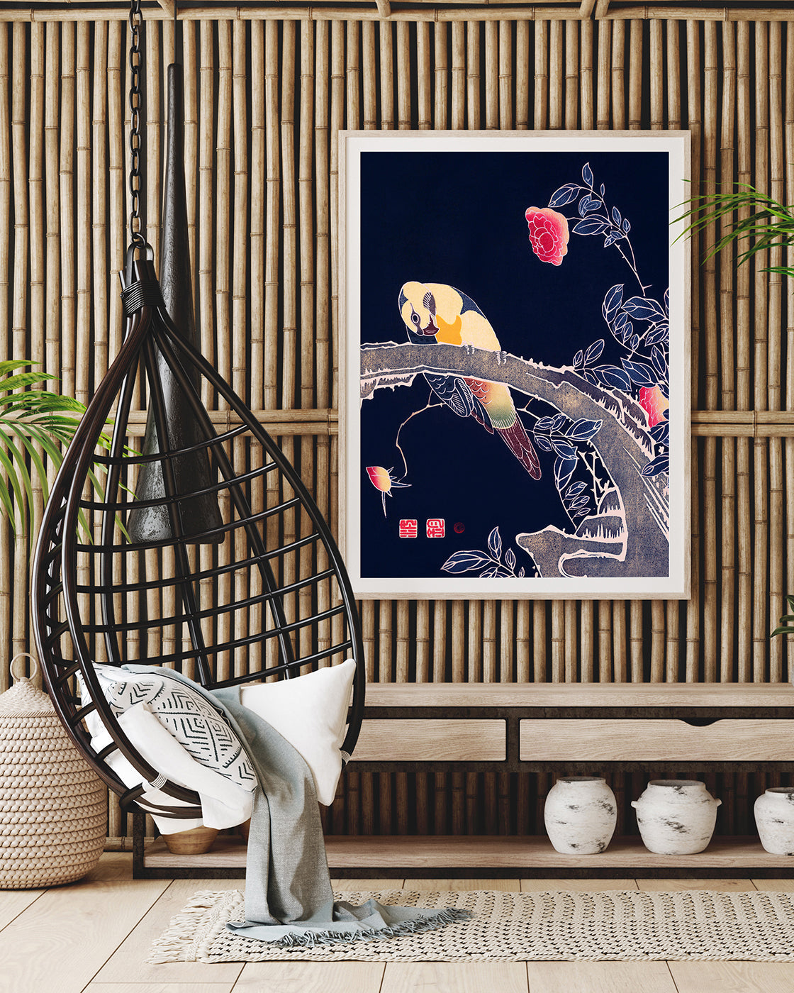 Itō Jakuchū - Vogel auf schwarzem Hintergrund