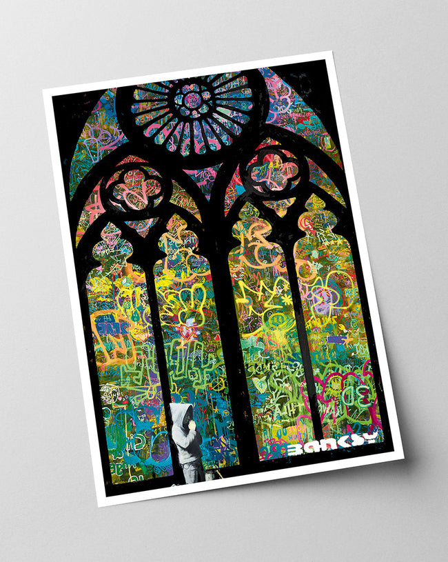 Banksy - Museum-Poster Glasmalerei in Kirche - Graffiti Main Image
