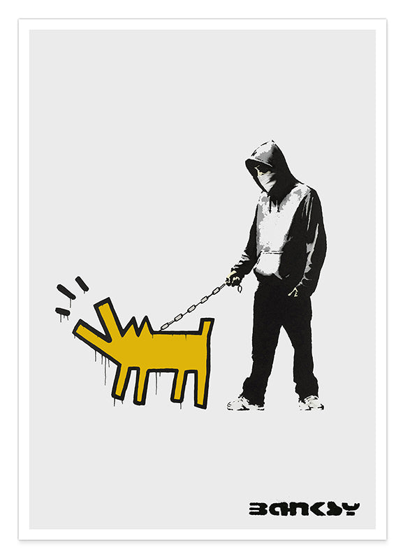 Banksy - Museum-Poster Mann mit bellendem Hund in Anlehnung an Keith Haring