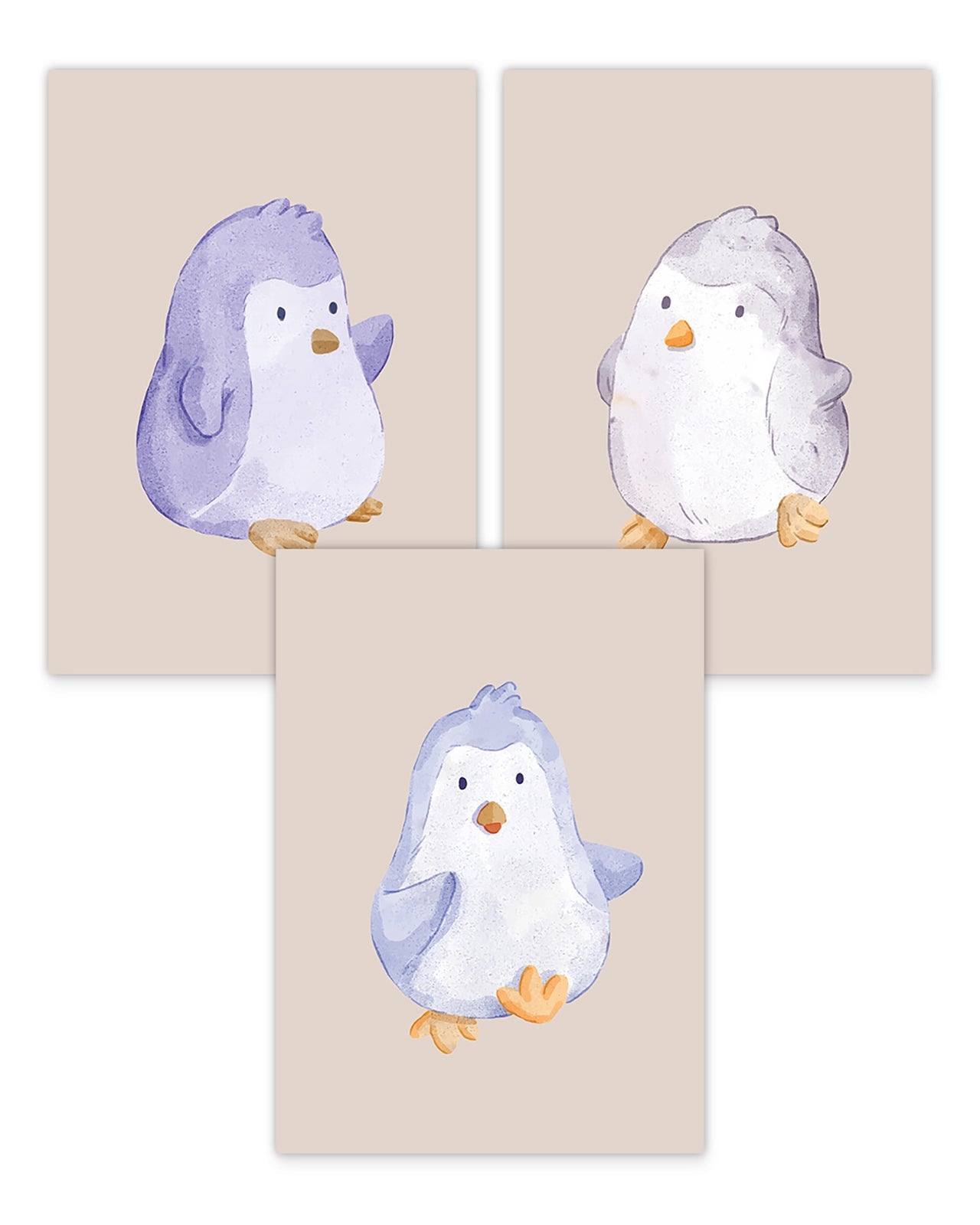 Poster-Set "Süße Pinguine" auf braunem Hintergrund