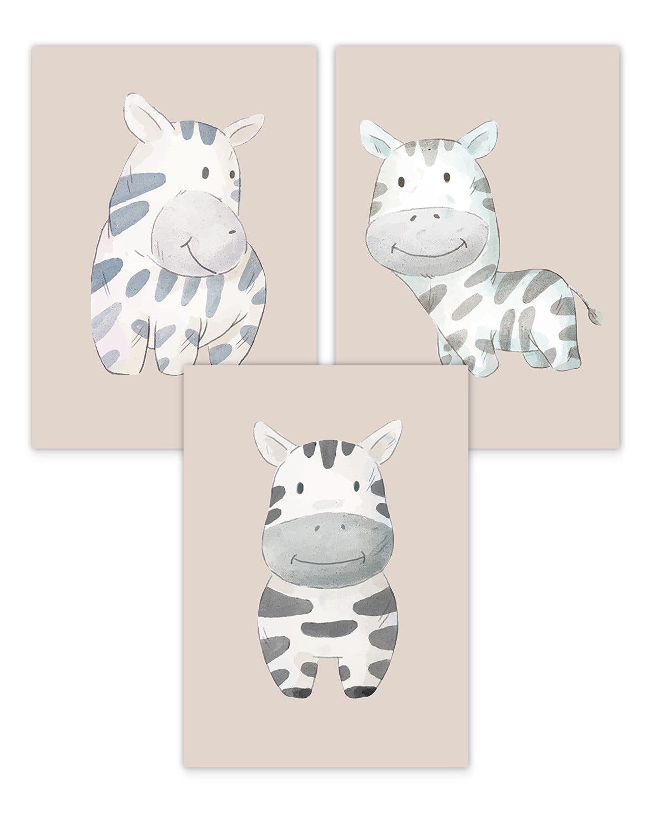 Poster-Set "Süße Zebras" auf braunem Hintergrund