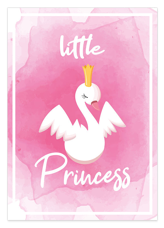 Schwanen Prinzessin, Pinke Zeichnung, Süße Illustration, Dekoration für Zuhause
