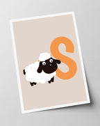 S wie Schaf, ABC Lernen, Buchstabe für Name, Süße Zeichnung, Deko für Zuhause