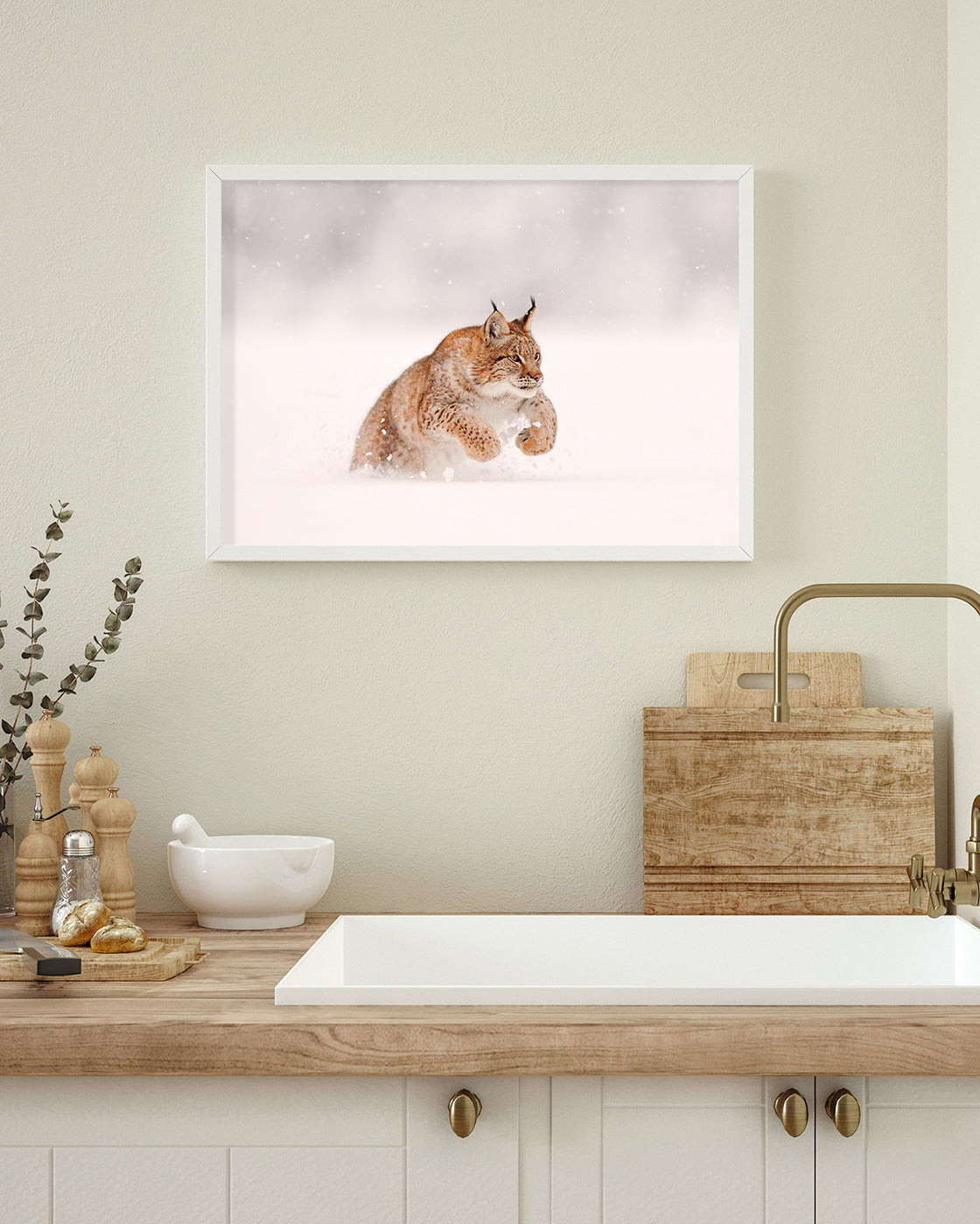 Springender Luchs im Schnee