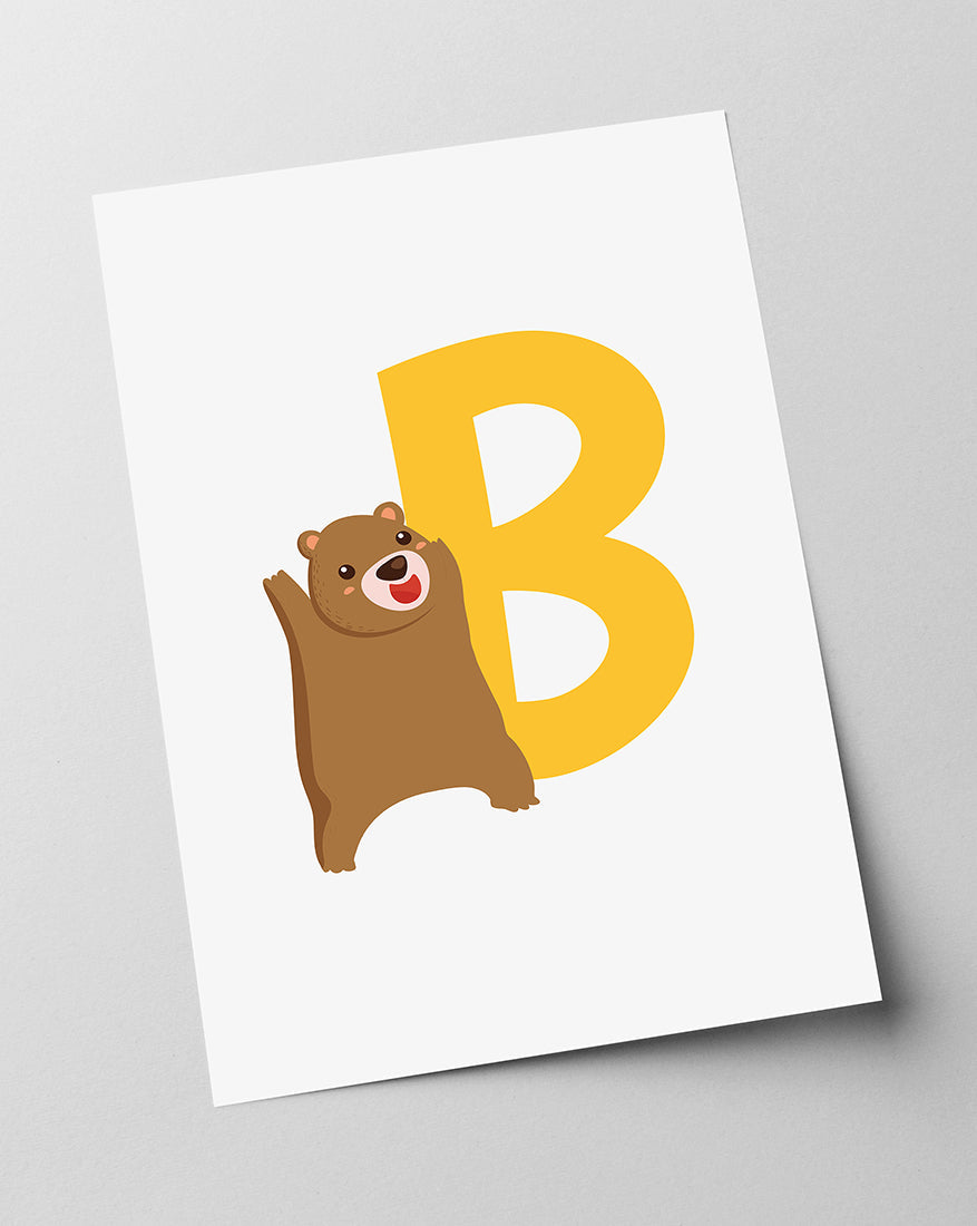 B wie Bär, Buchstaben Lernen, ABC, Süße Illustration, Dekoration für das Zuhause