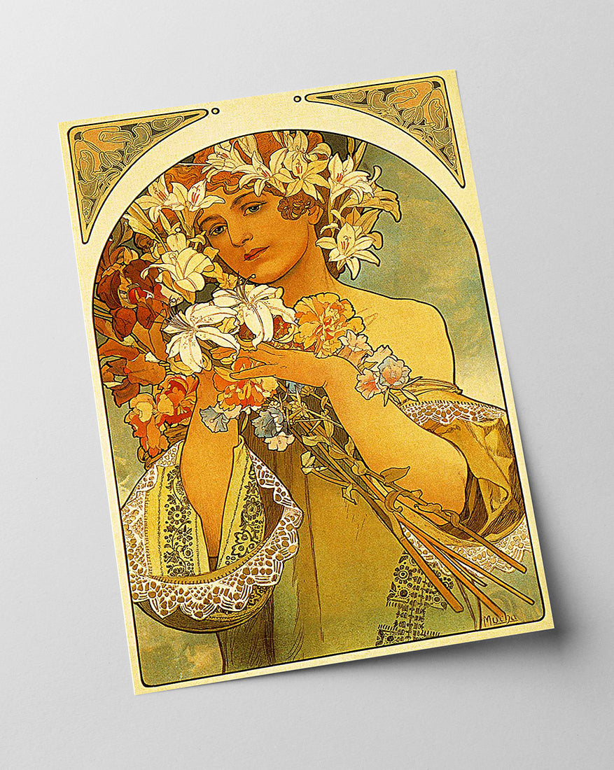 Alfons Mucha - Frau mit Blumen auf Kopf