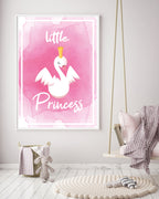 Schwanen Prinzessin, Pinke Zeichnung, Süße Illustration, Dekoration für Zuhause
