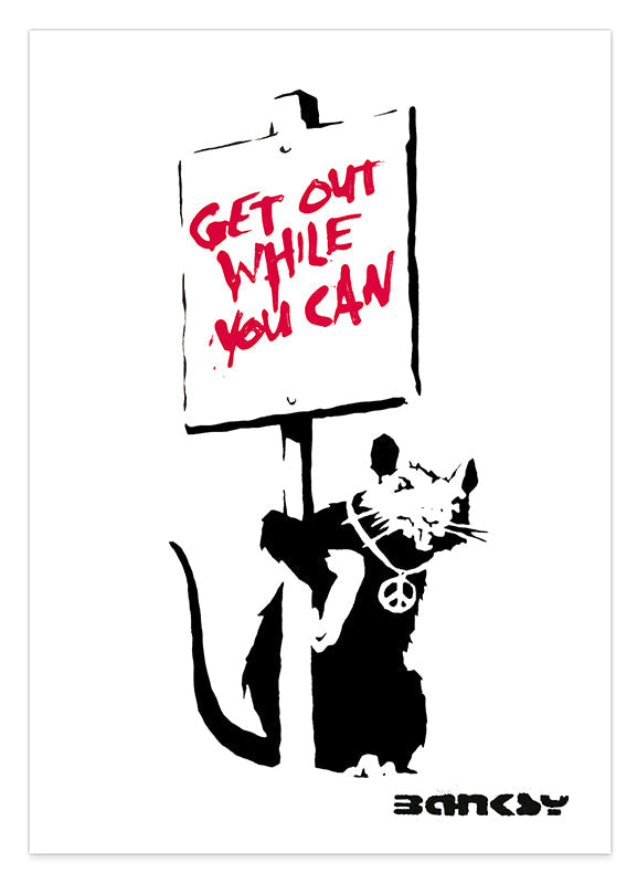 Banksy - Museum-Poster Get out while you can - Ratte mit Schild Hover Image