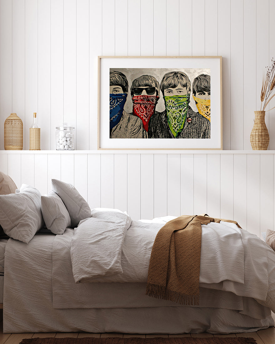 Banksy - Beatles Portrait Mund verdeckt mit Halstuch Street Art Graffiti