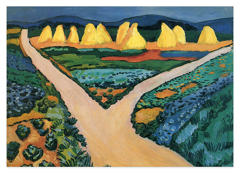 Landschafts-Gemalde Heuhaufen in grüner Landschaft