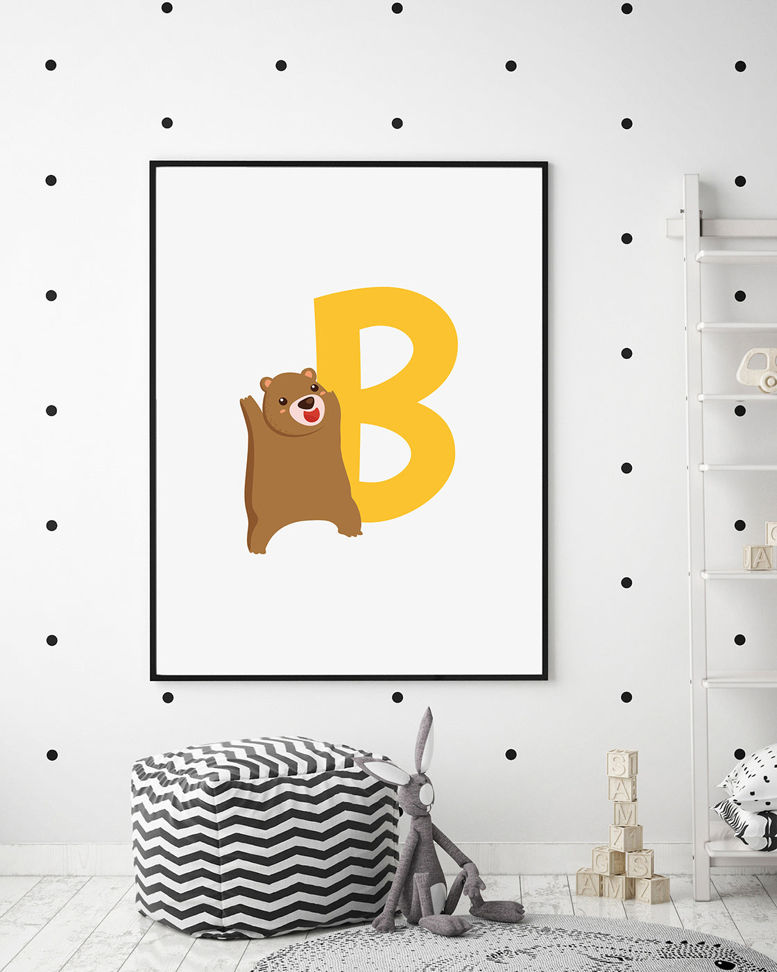 B wie Bär, Buchstaben Lernen, ABC, Süße Illustration, Dekoration für das Zuhause
