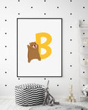 B wie Bär, Buchstaben Lernen, ABC, Süße Illustration, Dekoration für das Zuhause