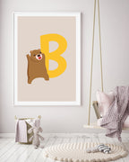 B wie Bär, Buchstaben Lernen, ABC, Süße Illustration, Dekoration für Zuhause