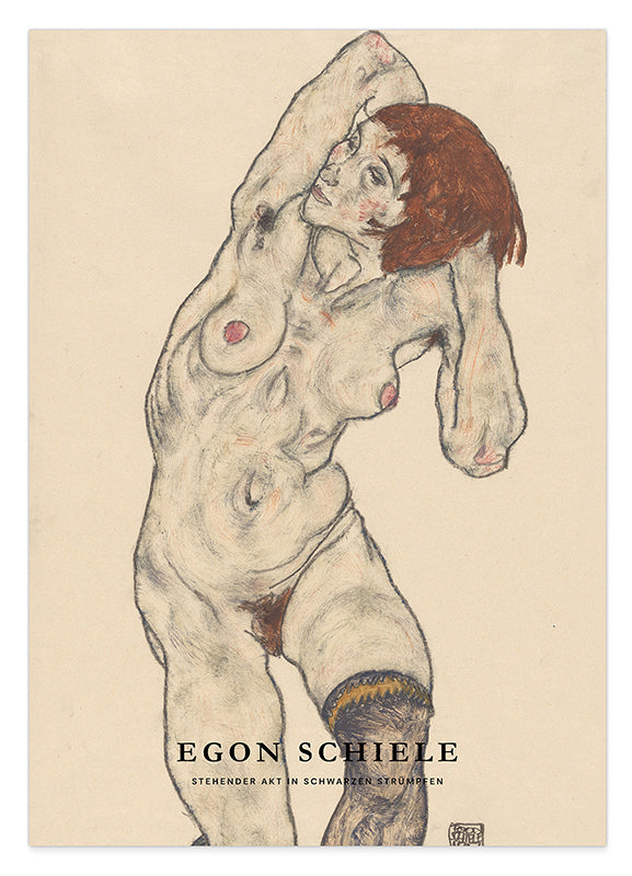 Egon Schiele - Museum-Poster II Stehender Akt in schwarzen Strümpfen