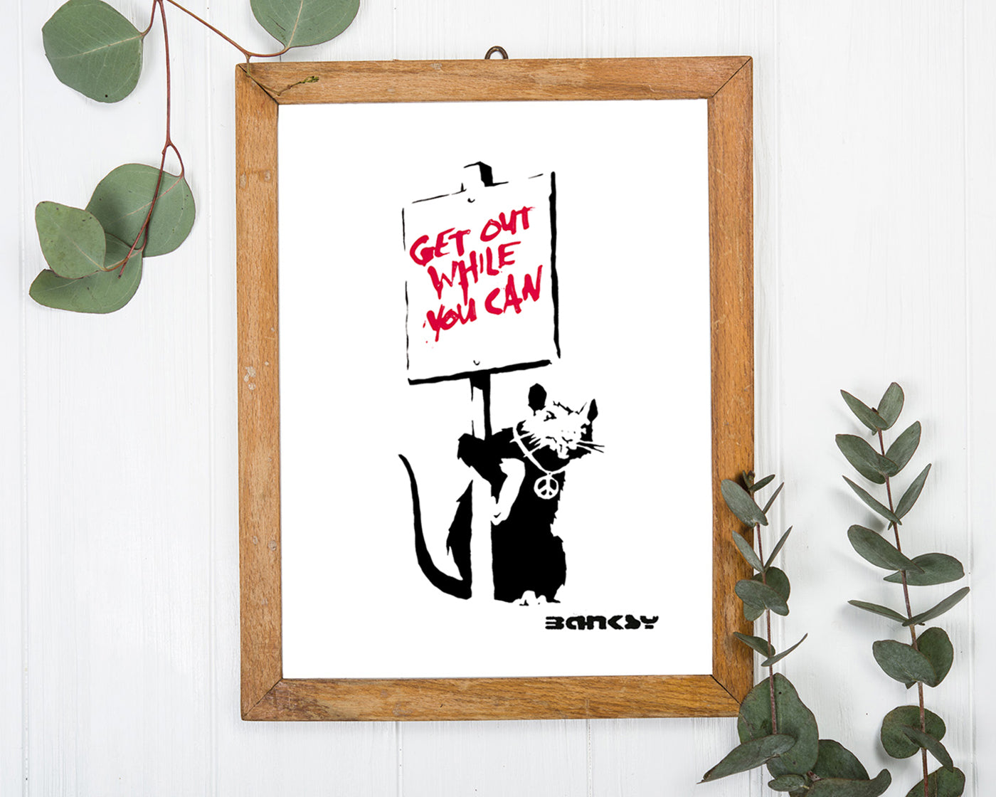 Banksy - Museum-Poster Get out while you can - Ratte mit Schild