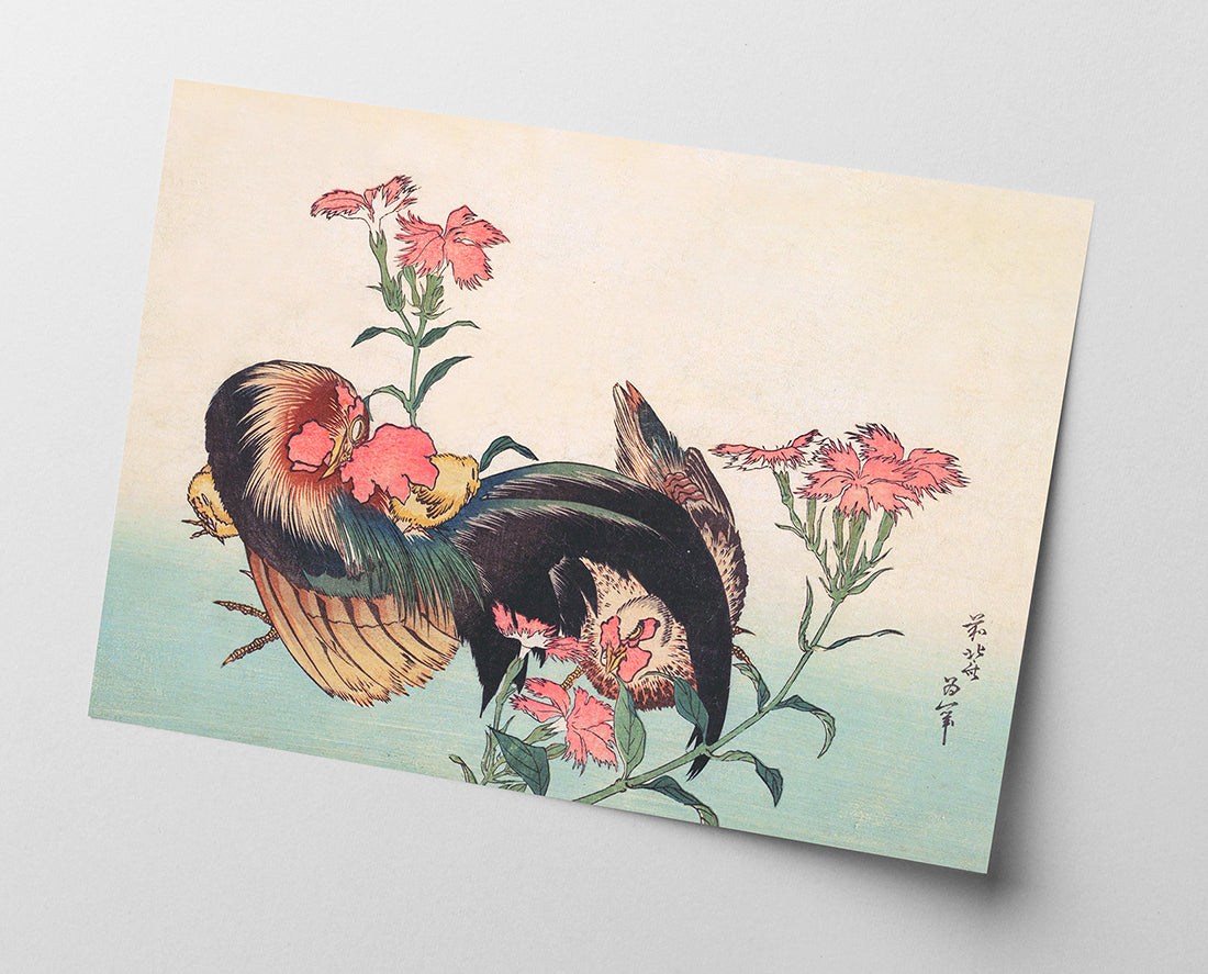Katsushika Hokusai - Hahn, Henne und Nadeshiko