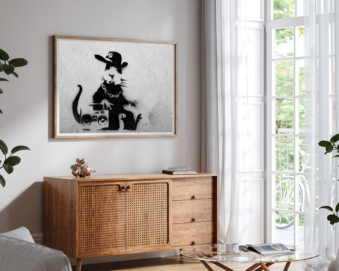 Banksy - Ratte mit Ghettoblaster Rat Graffiti Kunst Street Art