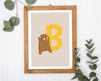 B wie Bär, Buchstaben Lernen, ABC, Süße Illustration, Dekoration für Zuhause