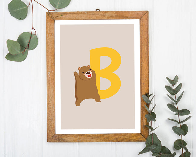 B wie Bär, Buchstaben Lernen, ABC, Süße Illustration, Dekoration für Zuhause Main Image