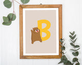 B wie Bär, Buchstaben Lernen, ABC, Süße Illustration, Dekoration für Zuhause
