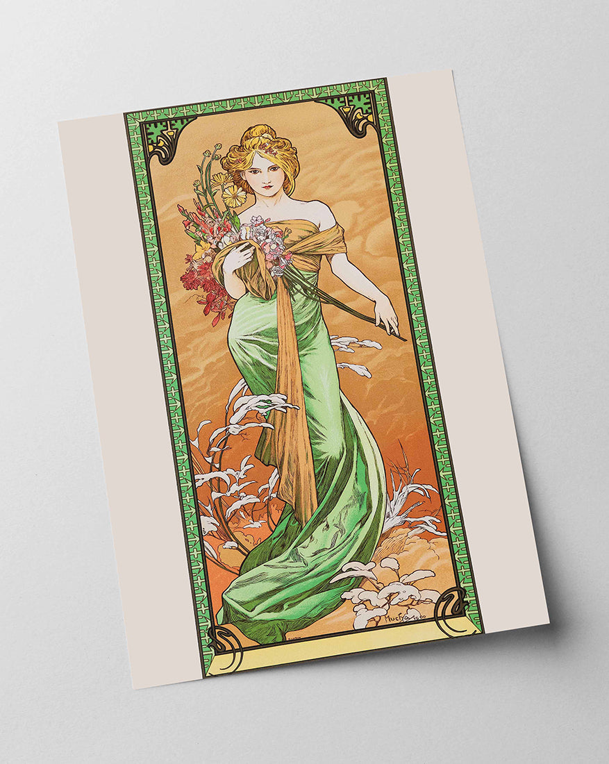 Alfons Mucha - Bohemian beauty in green dress