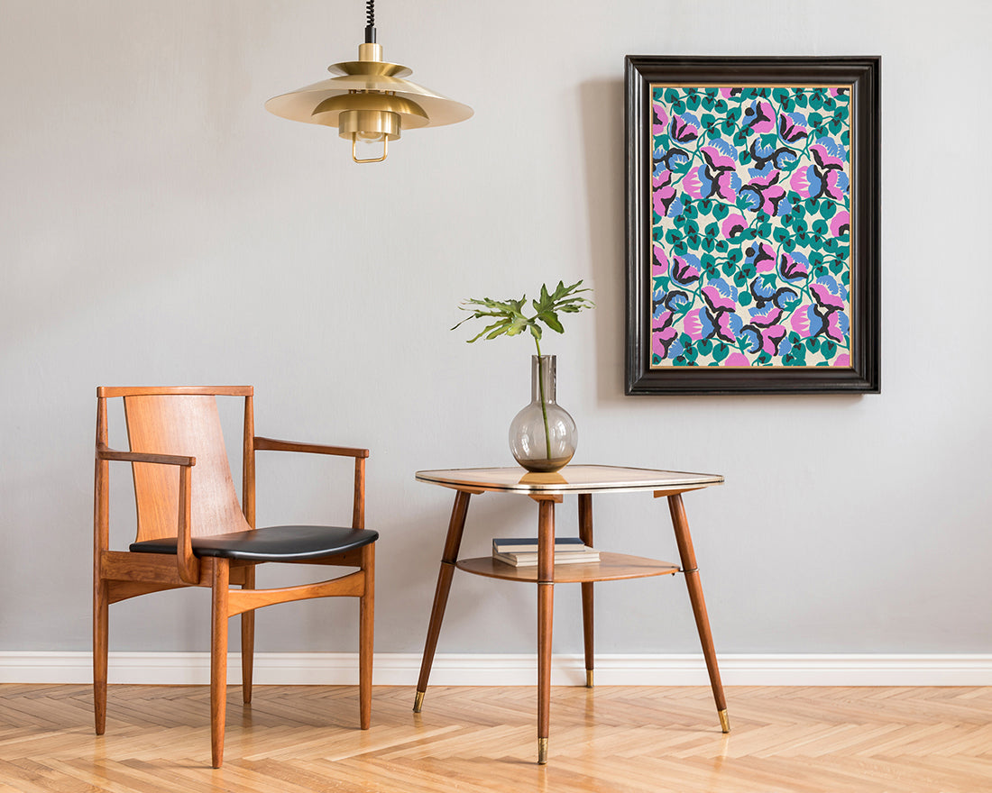 Paul Poiret zugeschrieben - Textil-Design mit süßen Erbsen Blumen und Reben