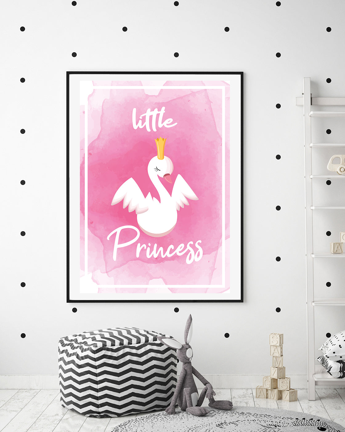 Schwanen Prinzessin, Pinke Zeichnung, Süße Illustration, Dekoration für Zuhause