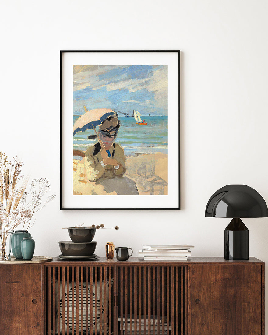 Claude Monet - Camille sitzt am Strand von Trouville