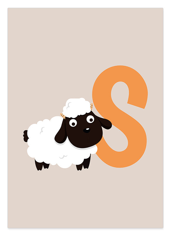 S wie Schaf, ABC Lernen, Buchstabe für Name, Süße Zeichnung, Deko für Zuhause