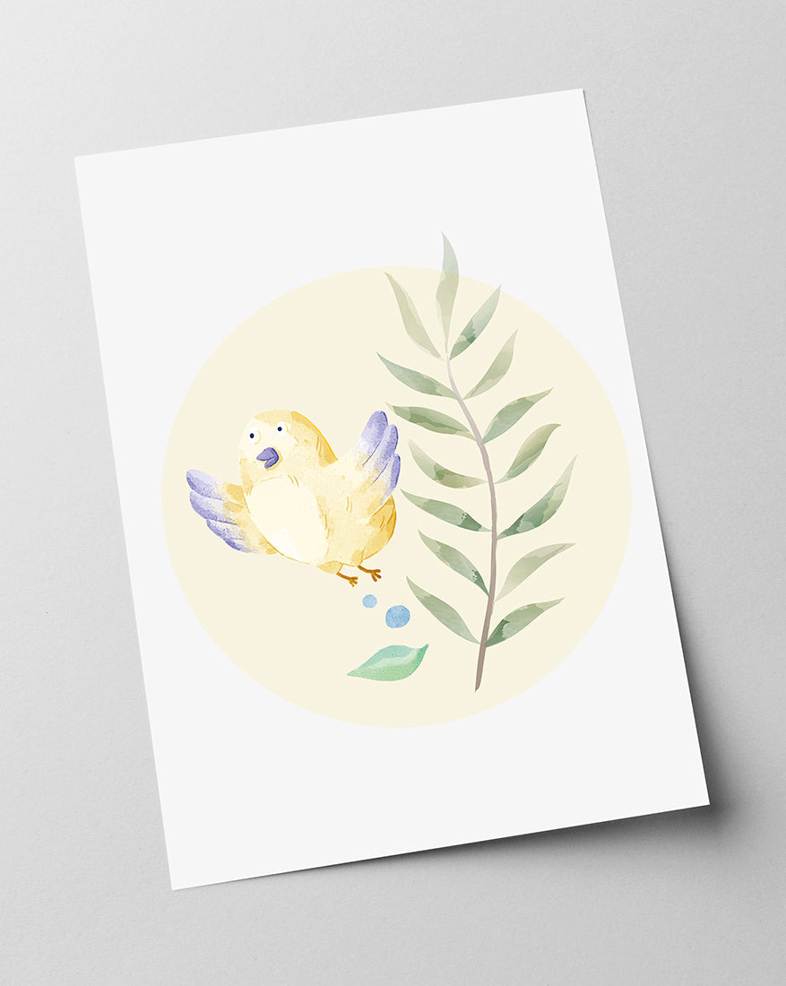 Gelber Vogel, Süße Wasserfarben-Zeichnung, Kinder und Baby Dekoration