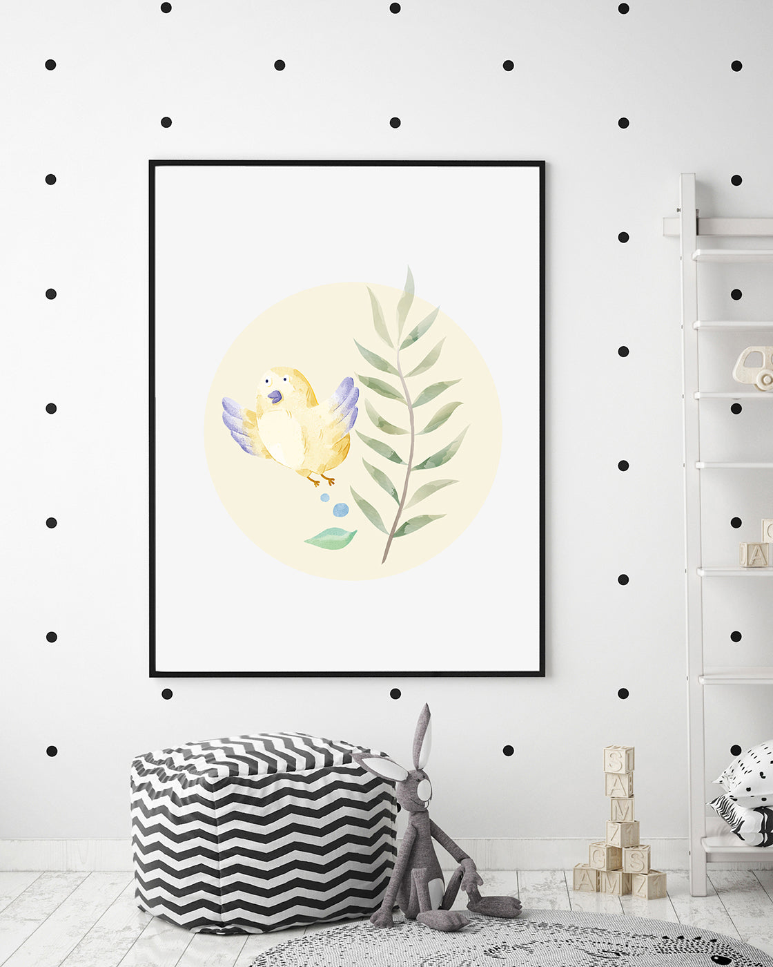 Gelber Vogel, Süße Wasserfarben-Zeichnung, Kinder und Baby Dekoration