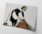 Banksy - Putzfrau kehrt Dreck unter Wand-Bemalung Graffiti Street Art