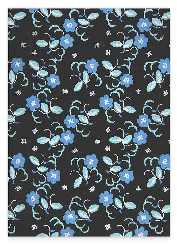Paul Poiret zugeschrieben - Stoffdesign mit blauen Blumen Hover Image