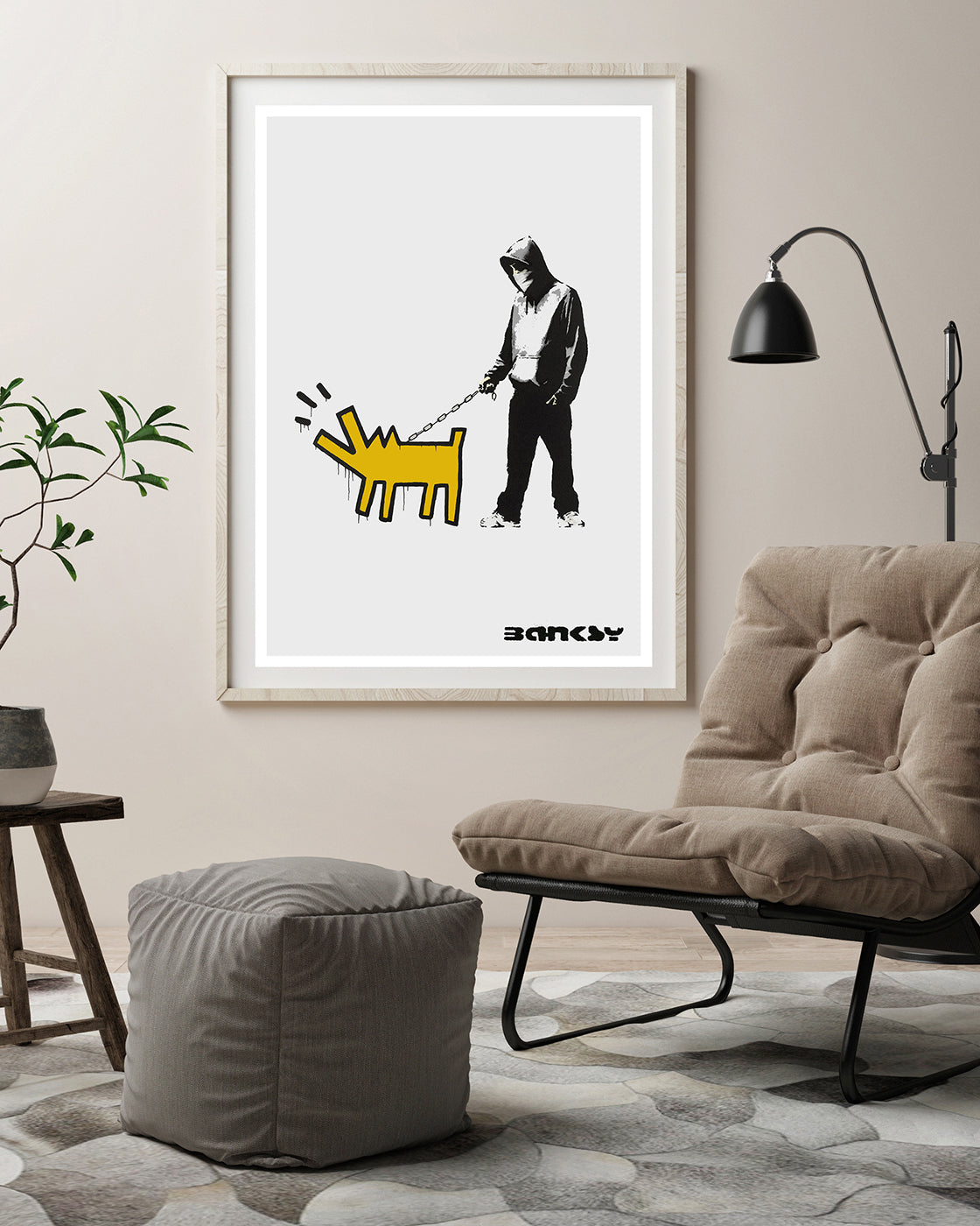 Banksy - Museum-Poster Mann mit bellendem Hund in Anlehnung an Keith Haring