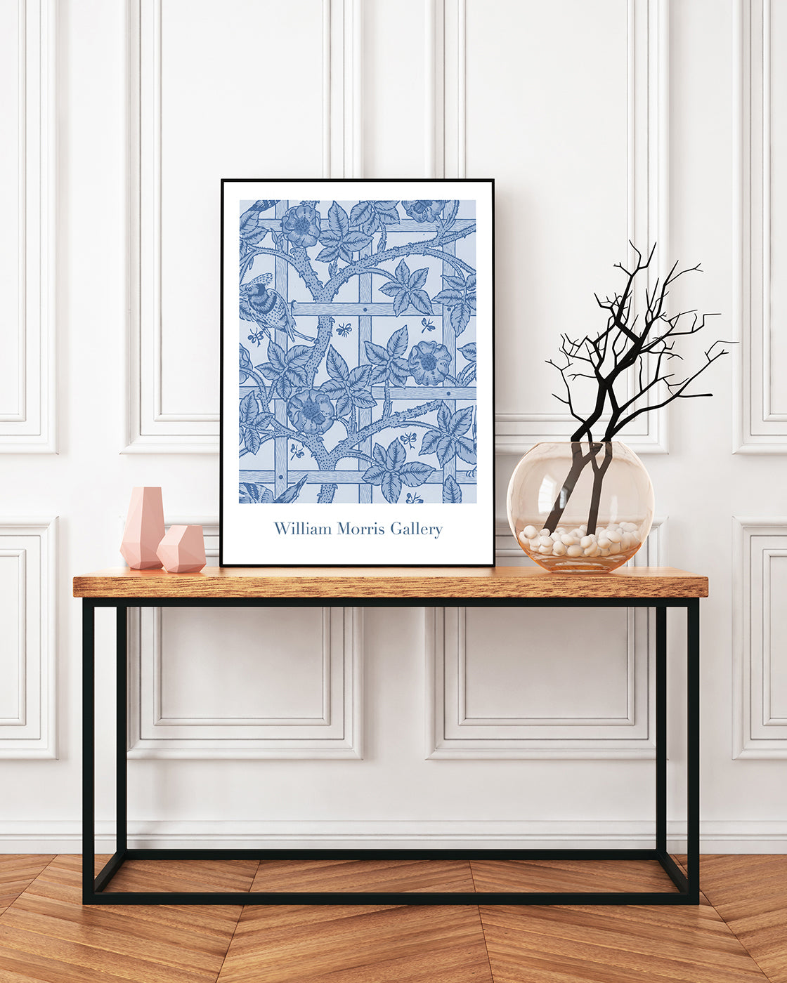 William Morris Jagd - Museum-Poster Rosen und Vögel in blau