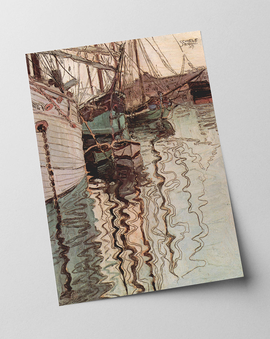 Egon Schiele - Segelschiffe im wellenbewegtem Wasser (Der Hafen von Triest)