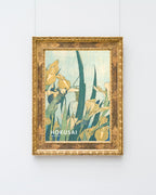 Katsushika Hokusai - Museum-Poster II Grashüpfer und Iris (Gelbe Blumen)
