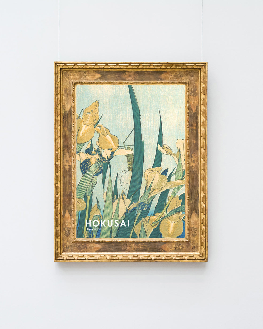 Katsushika Hokusai - Museum-Poster II Grashüpfer und Iris (Gelbe Blumen)