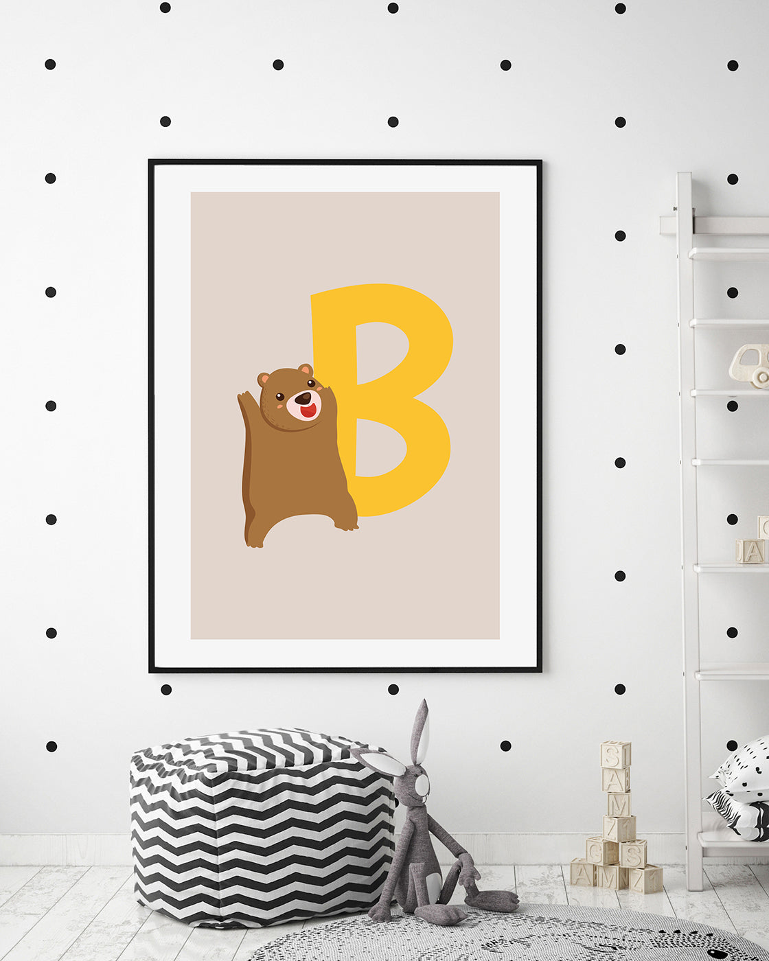 B wie Bär, Buchstaben Lernen, ABC, Süße Illustration, Dekoration für Zuhause