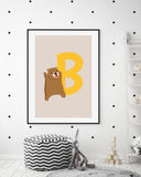 B wie Bär, Buchstaben Lernen, ABC, Süße Illustration, Dekoration für Zuhause