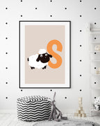 S wie Schaf, ABC Lernen, Buchstabe für Name, Süße Zeichnung, Deko für Zuhause