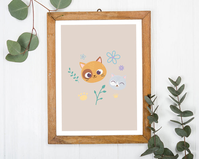 Katzen im Blumenfeld, Kunst für Zuhause, Süße Illustration, Zeichnung für Kinder Main Image