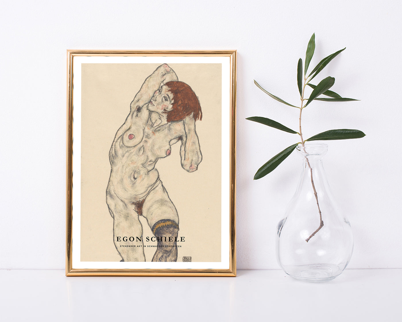 Egon Schiele - Museum-Poster II Stehender Akt in schwarzen Strümpfen