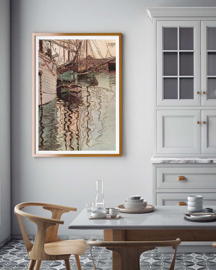 Egon Schiele - Segelschiffe im wellenbewegtem Wasser (Der Hafen von Triest)