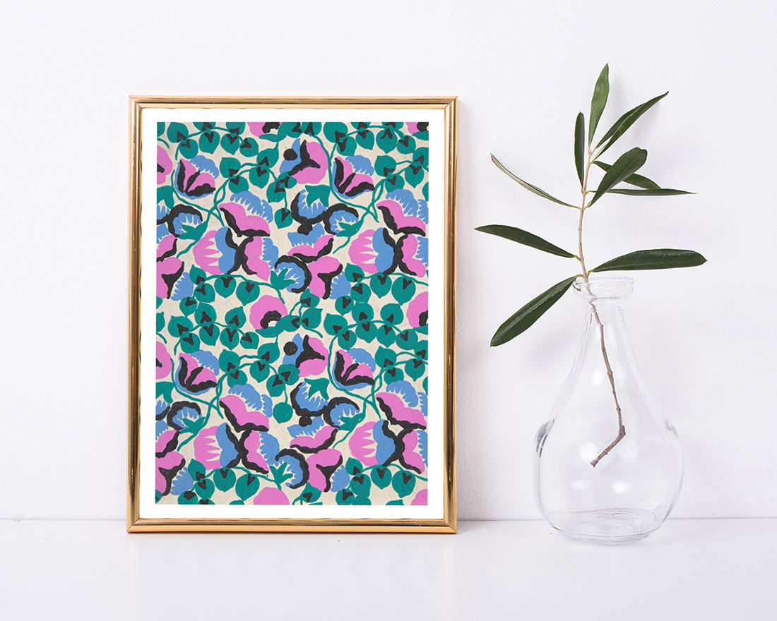 Paul Poiret zugeschrieben - Textil-Design mit süßen Erbsen Blumen und Reben