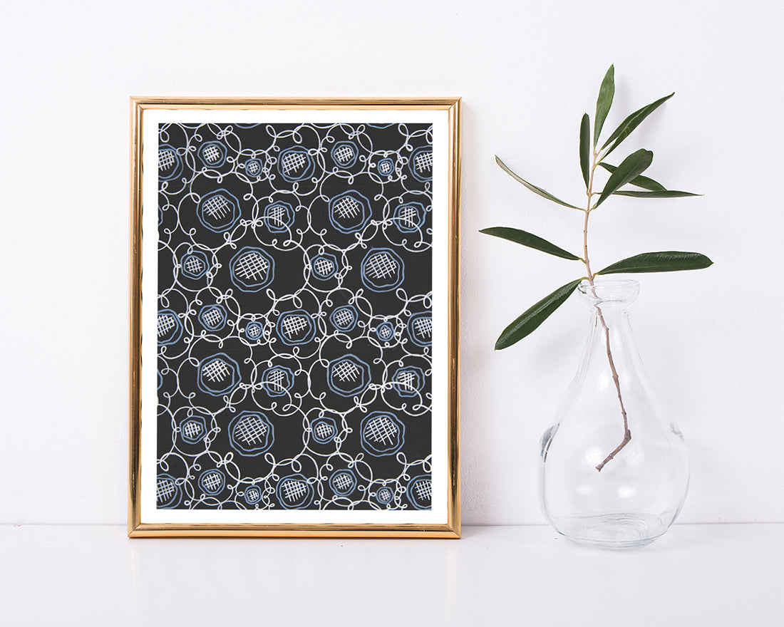 Paul Poiret zugeschrieben - Stoffdesign mit blauen Blumen